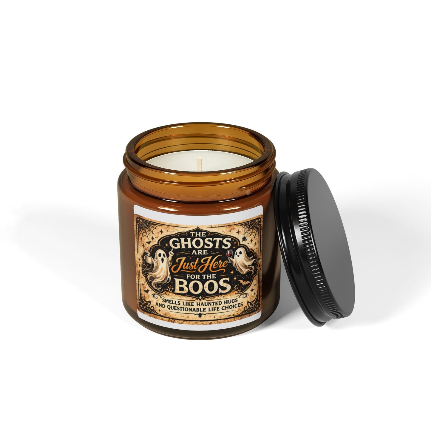 9 OZ Halloween Soy Candle — "The Ghosts Are Just Here for the Boos" Amber Jar