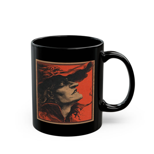 Gothic Witch Portrait Mug — Vintage Red & Black Ceramic Coffee Cup