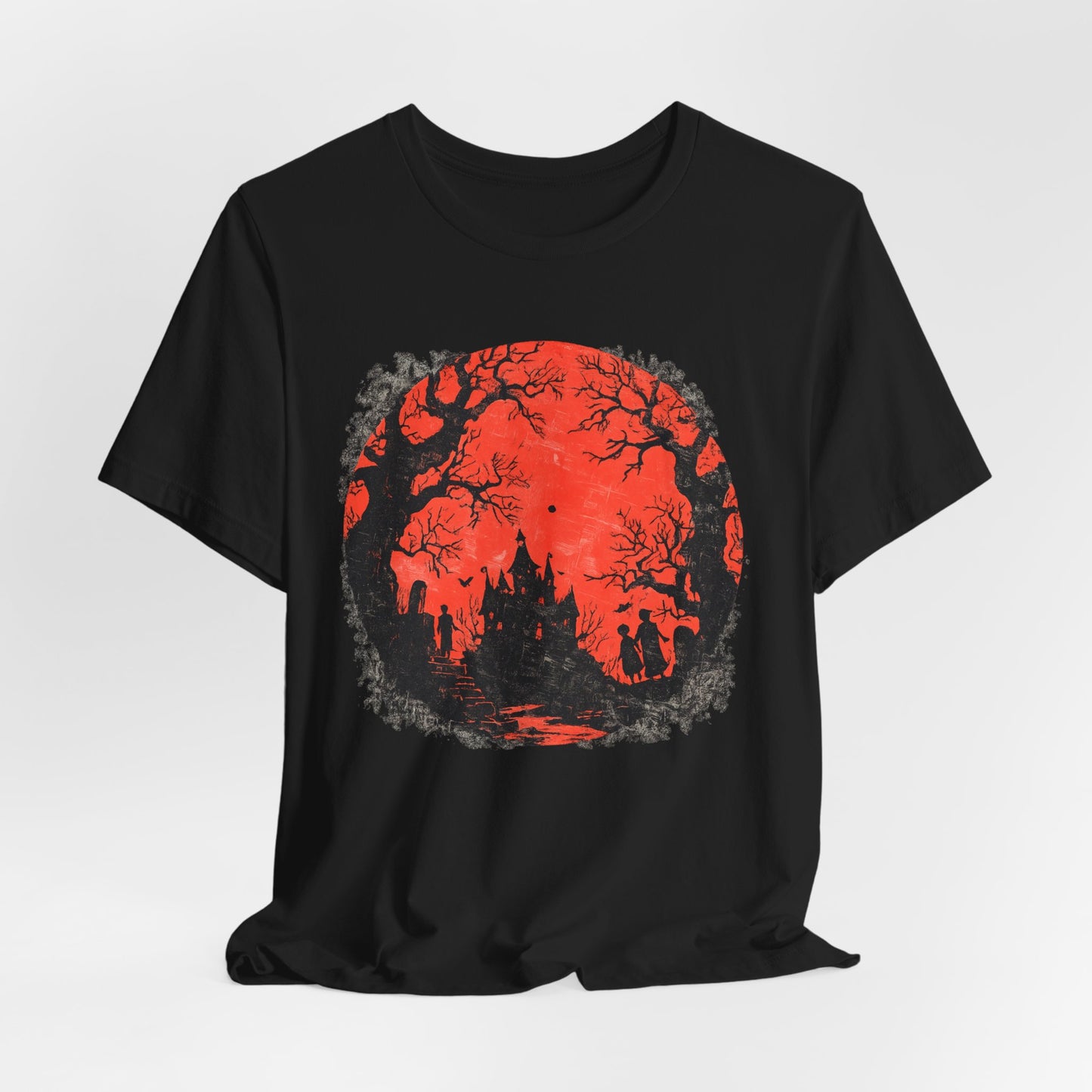 Horror Castle Tee — Red Moon Haunted Forest Graphic T-Shirt