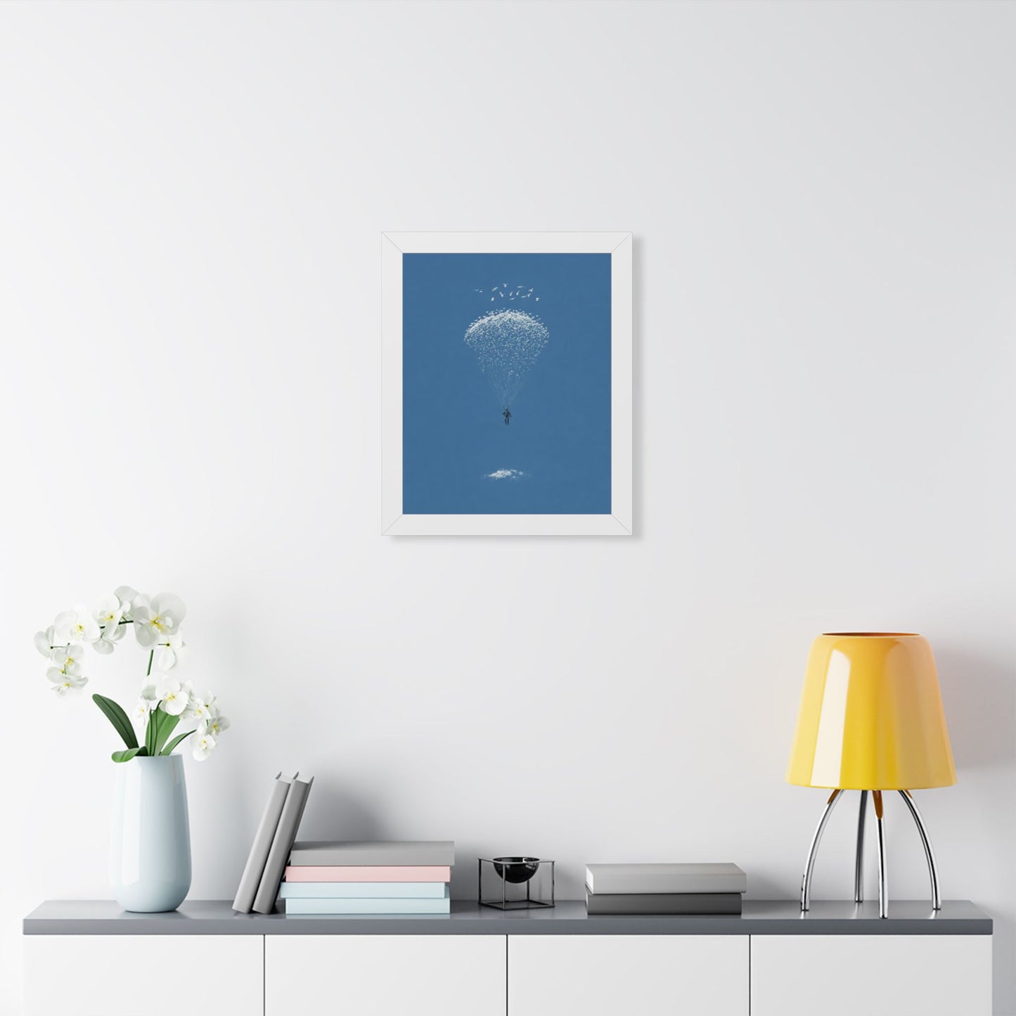 Framed Digital Print— Sky Diver Parachute Bird Cluster Minimal Art Print