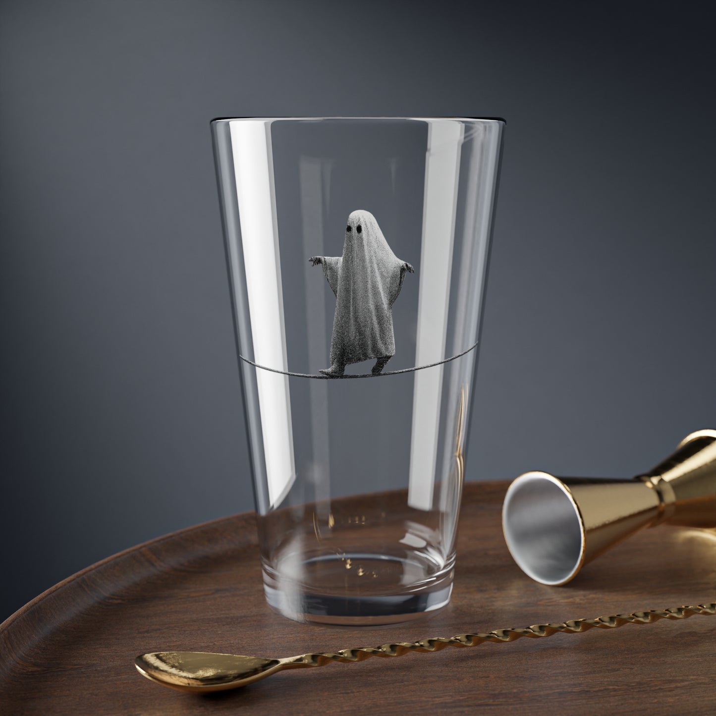 16oz Beer Glass — Playful Ghost On A Tightrope Beer Glass
