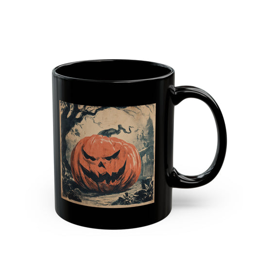 Halloween Pumpkin Jack-O'-Lantern Black Mug — Spooky Vintage Halloween Coffee Cup (11oz, 15oz)
