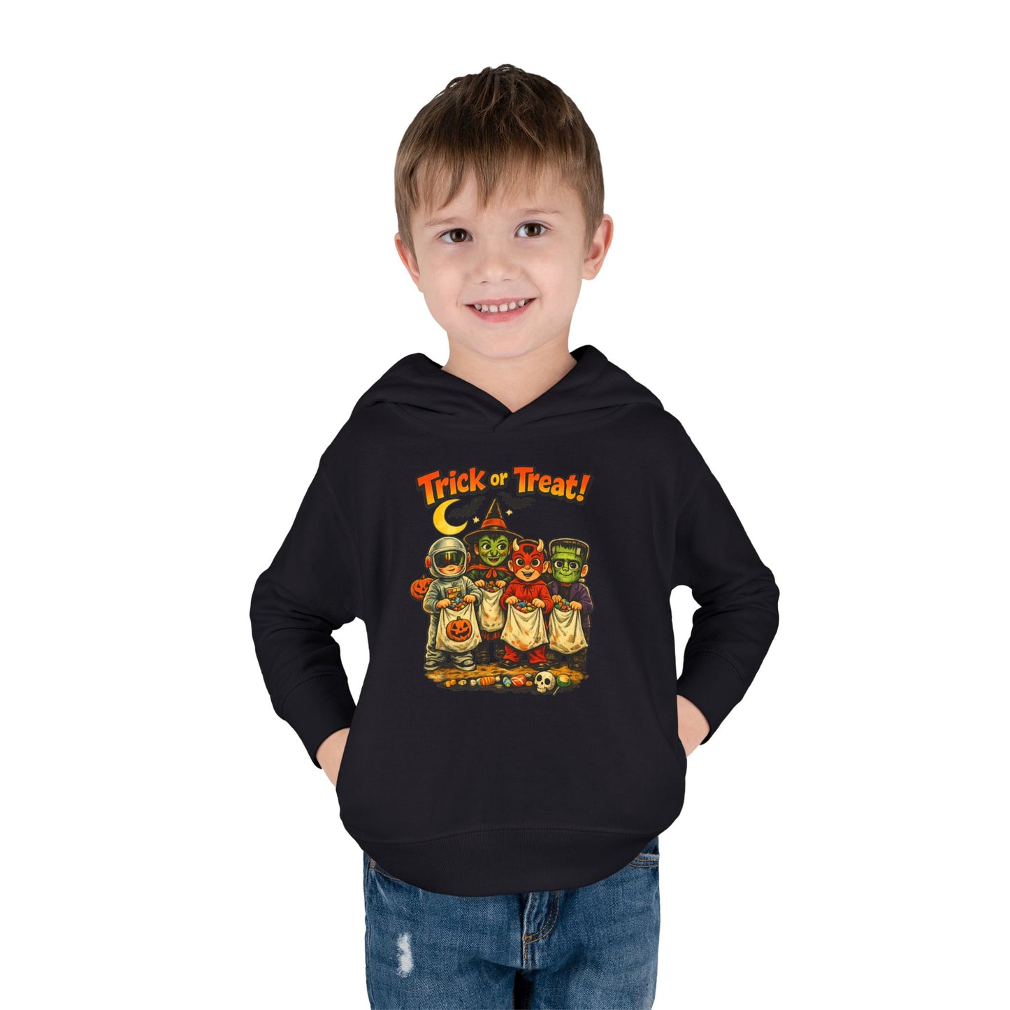 Vintage Trick or Treat Kids Costume Characters Hoodie | Toddler Pullover