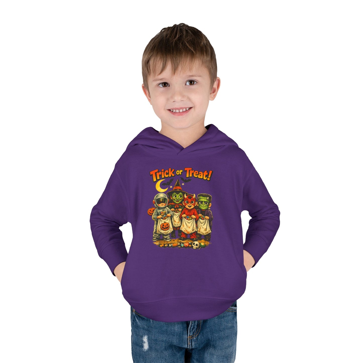 Vintage Trick or Treat Kids Costume Characters Hoodie | Toddler Pullover