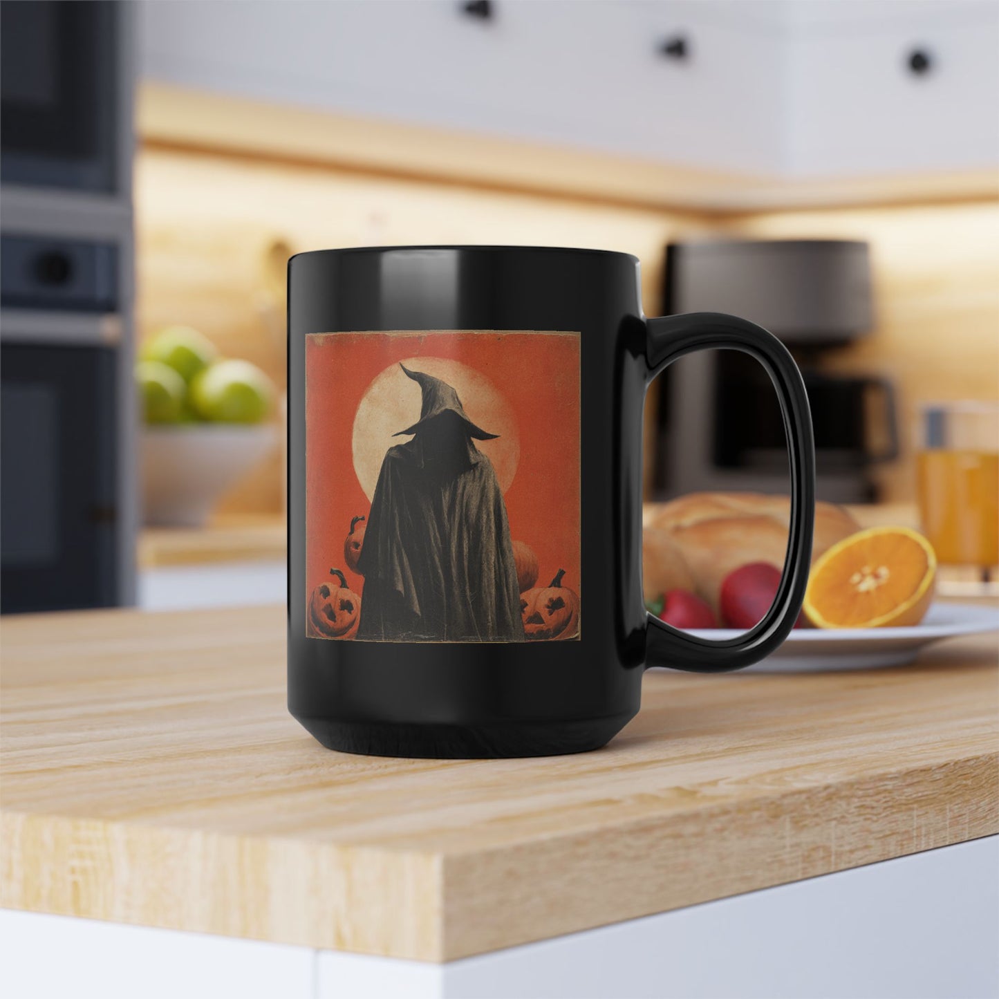 Halloween Witch Pumpkin Black Mug – Vintage Spooky Coffee Cup (11oz/15oz)