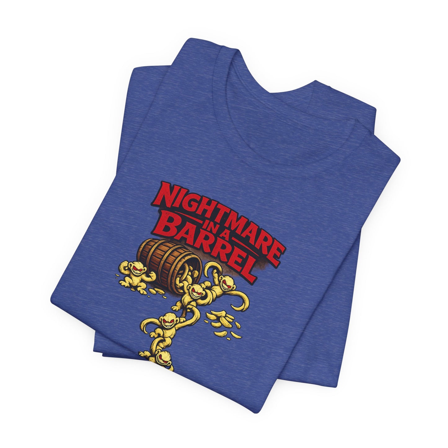 Nightmare in a Barrel T-Shirt — Vintage Horror Barrel Monkey Graphic Tee