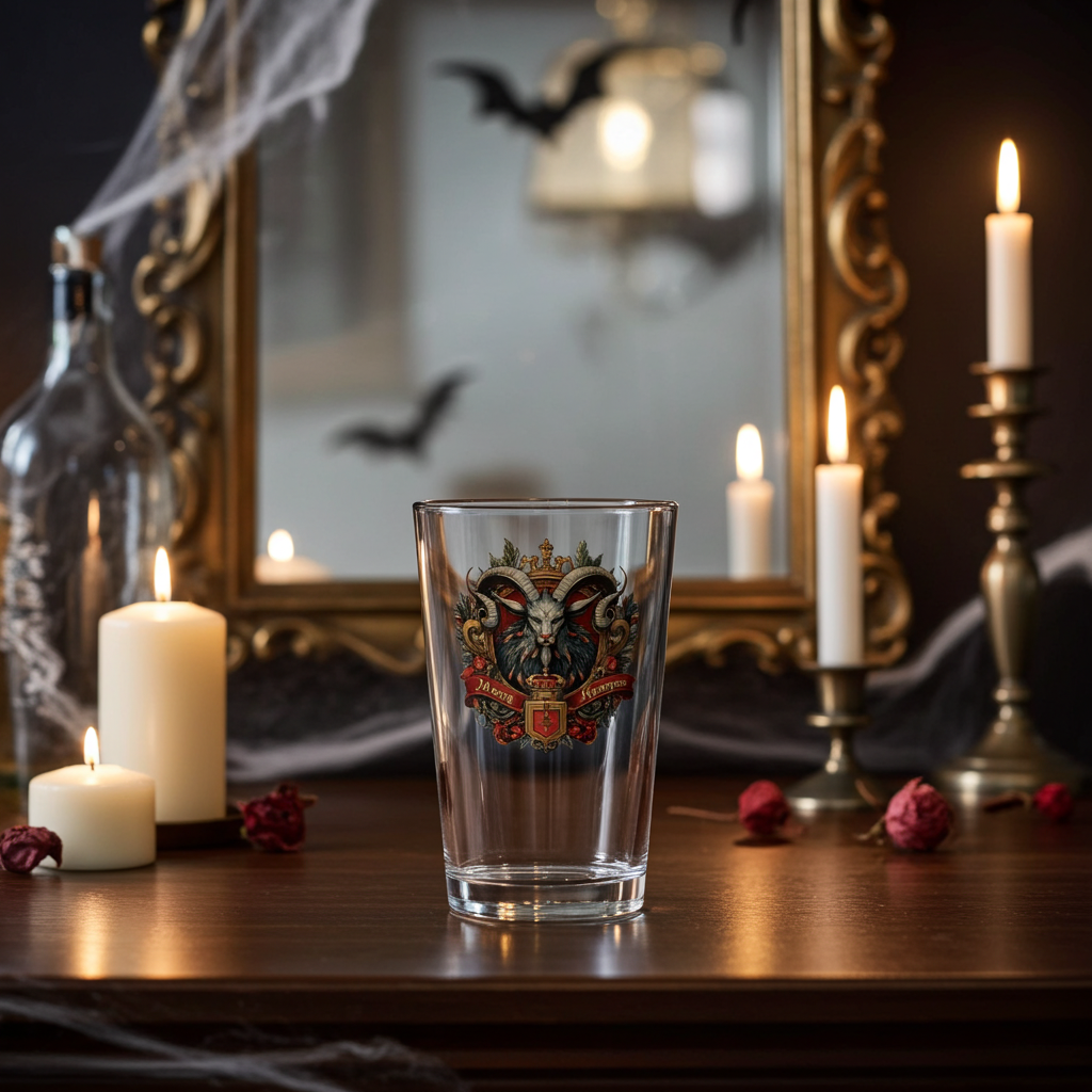 16oz Beer Glass with Gothic Krampus Crest Design