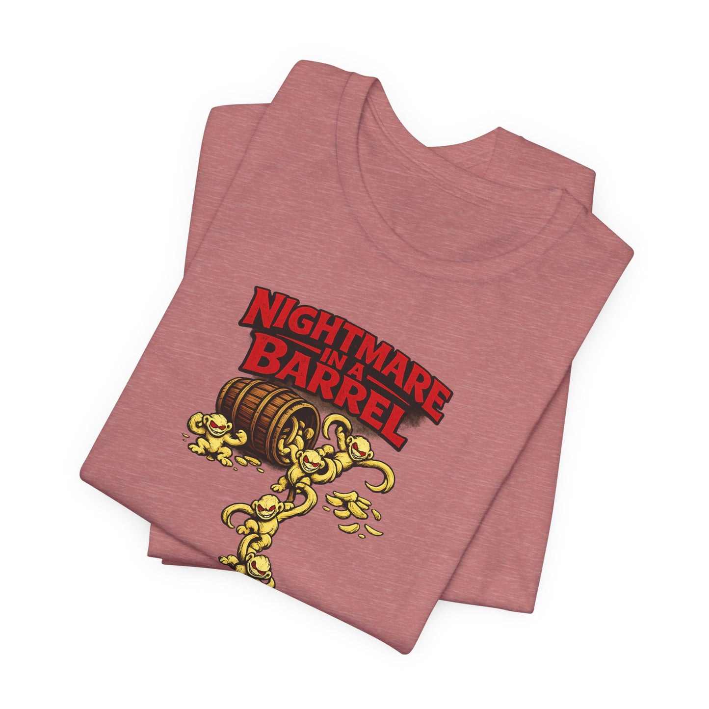 Nightmare in a Barrel T-Shirt — Vintage Horror Barrel Monkey Graphic Tee