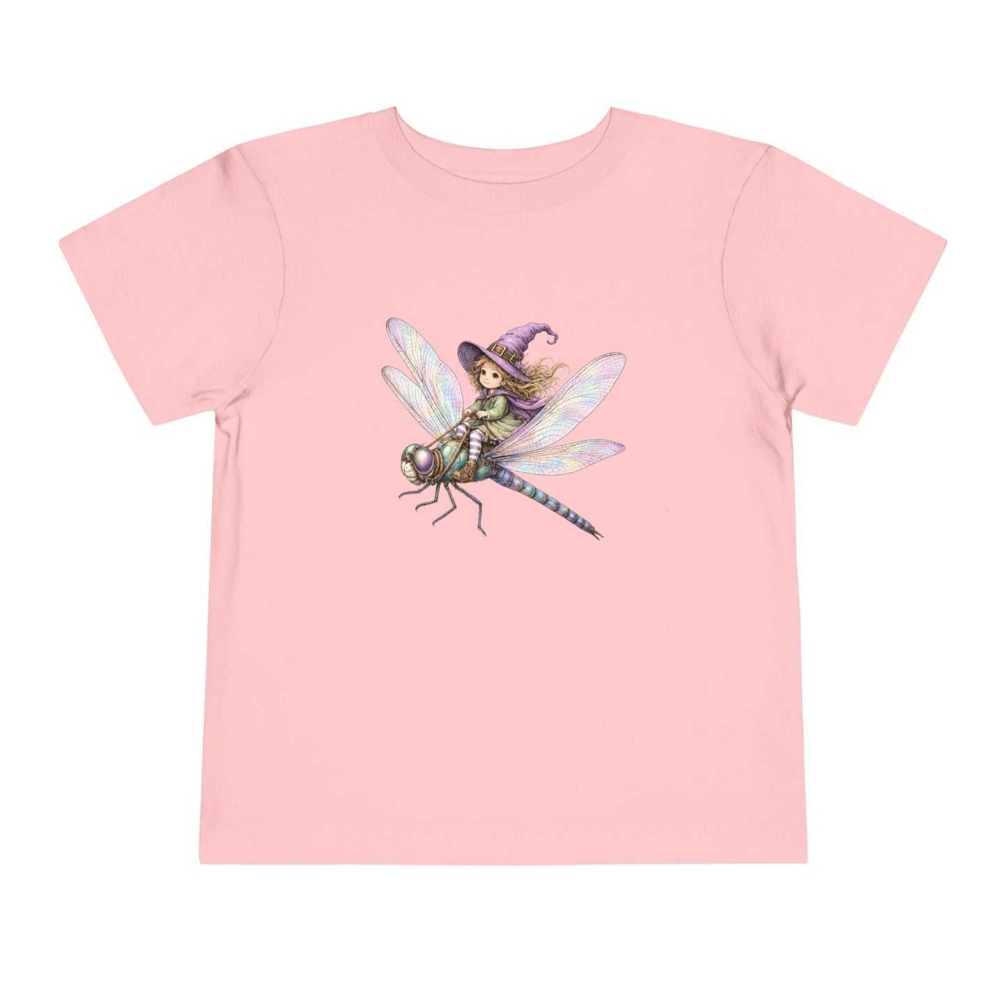 Fairy Witch Riding Dragonfly Toddler Tee | Magical Woodland Illustration