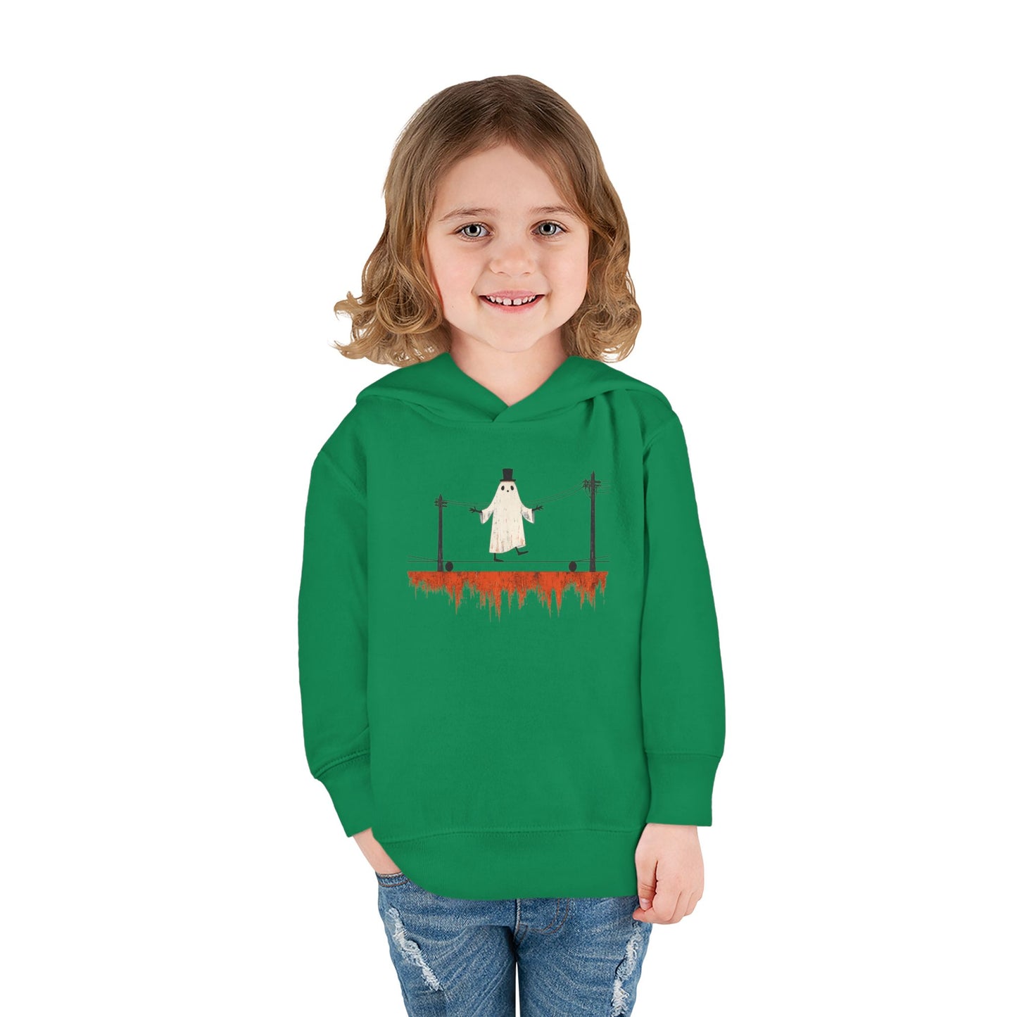 Toddler Hoodie — Cute Ghost on Haunted High Wire Halloween Pullover