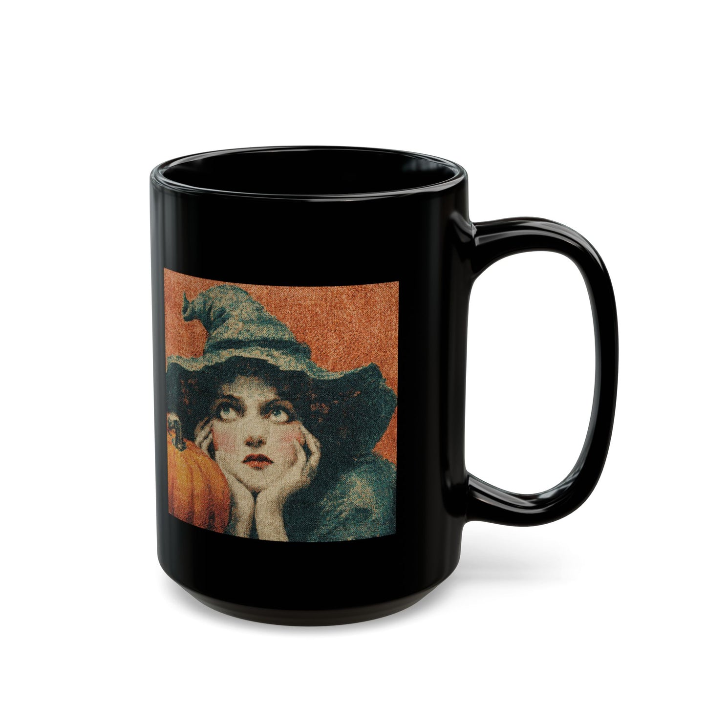 Vintage Witch Pumpkin Black Mug – Halloween Retro Coffee Cup (11oz & 15oz)