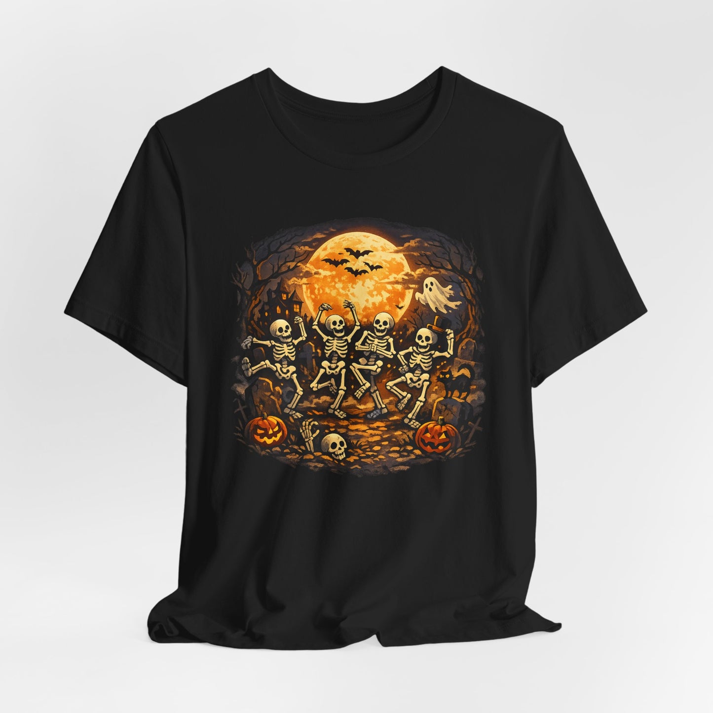 Halloween Skeleton Dance T-Shirt — Spooky Pumpkin Full Moon Tee