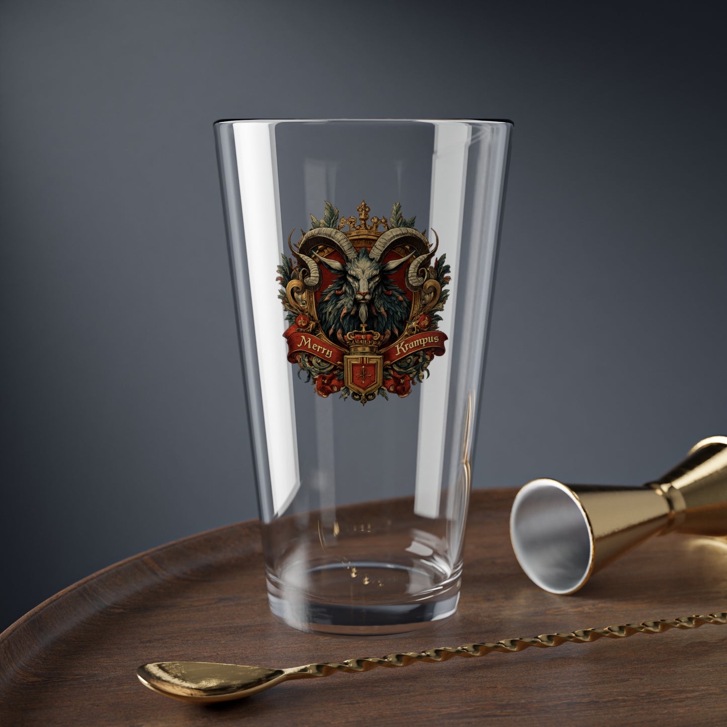 16oz Beer Glass with Gothic Krampus Crest Design