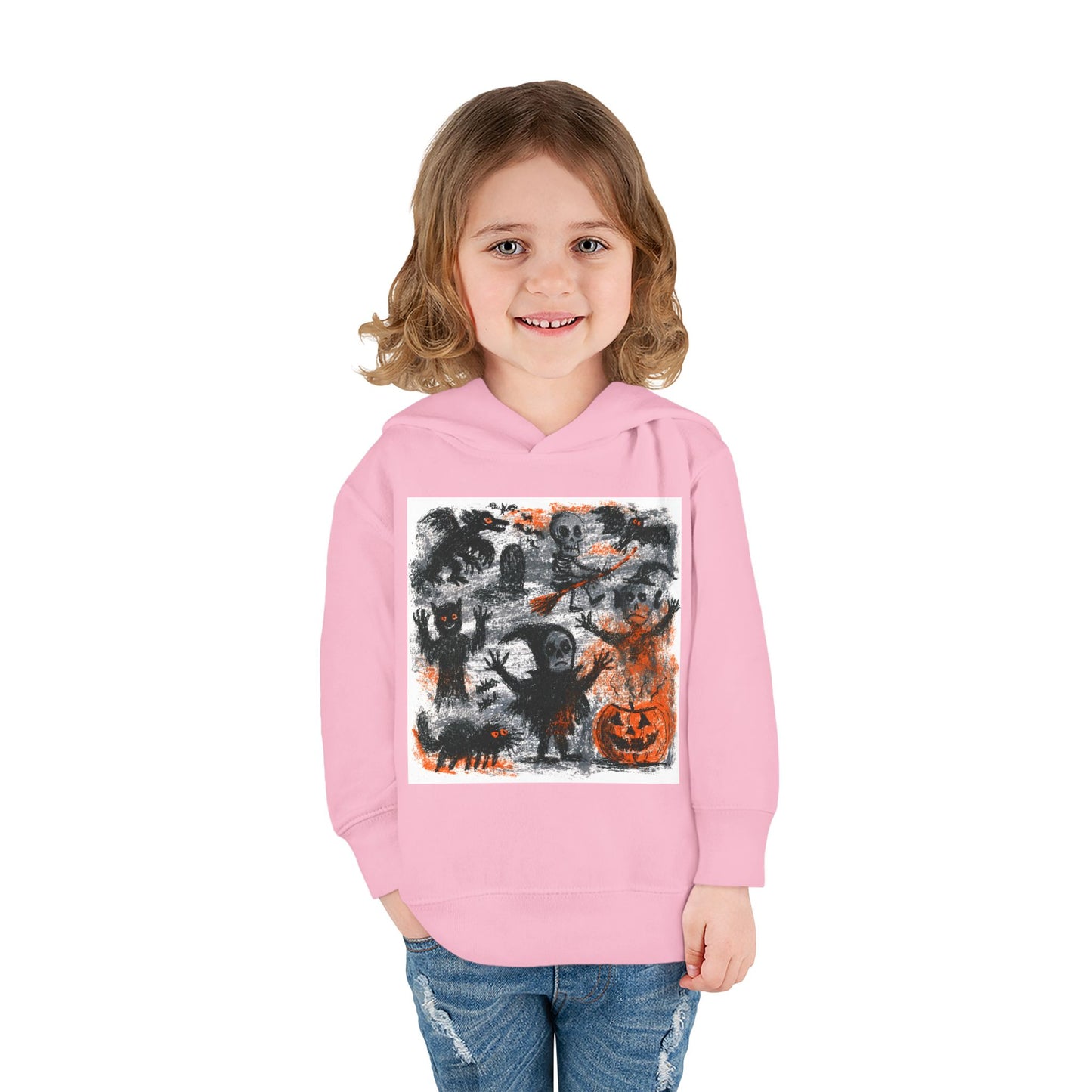 Spooky Halloween Scene Toddler Hoodie | Pumpkin, Ghosts & Bats