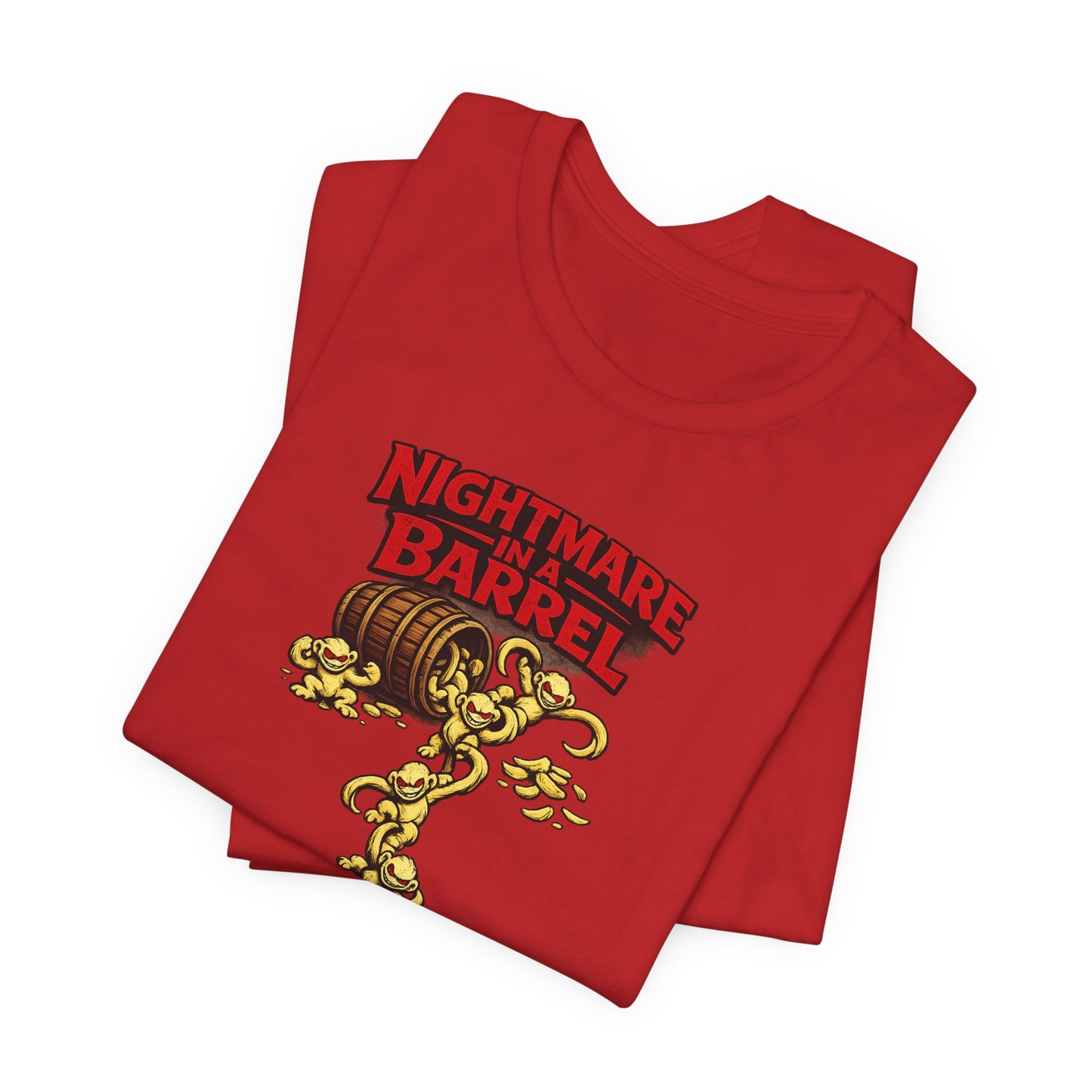 Nightmare in a Barrel T-Shirt — Vintage Horror Barrel Monkey Graphic Tee