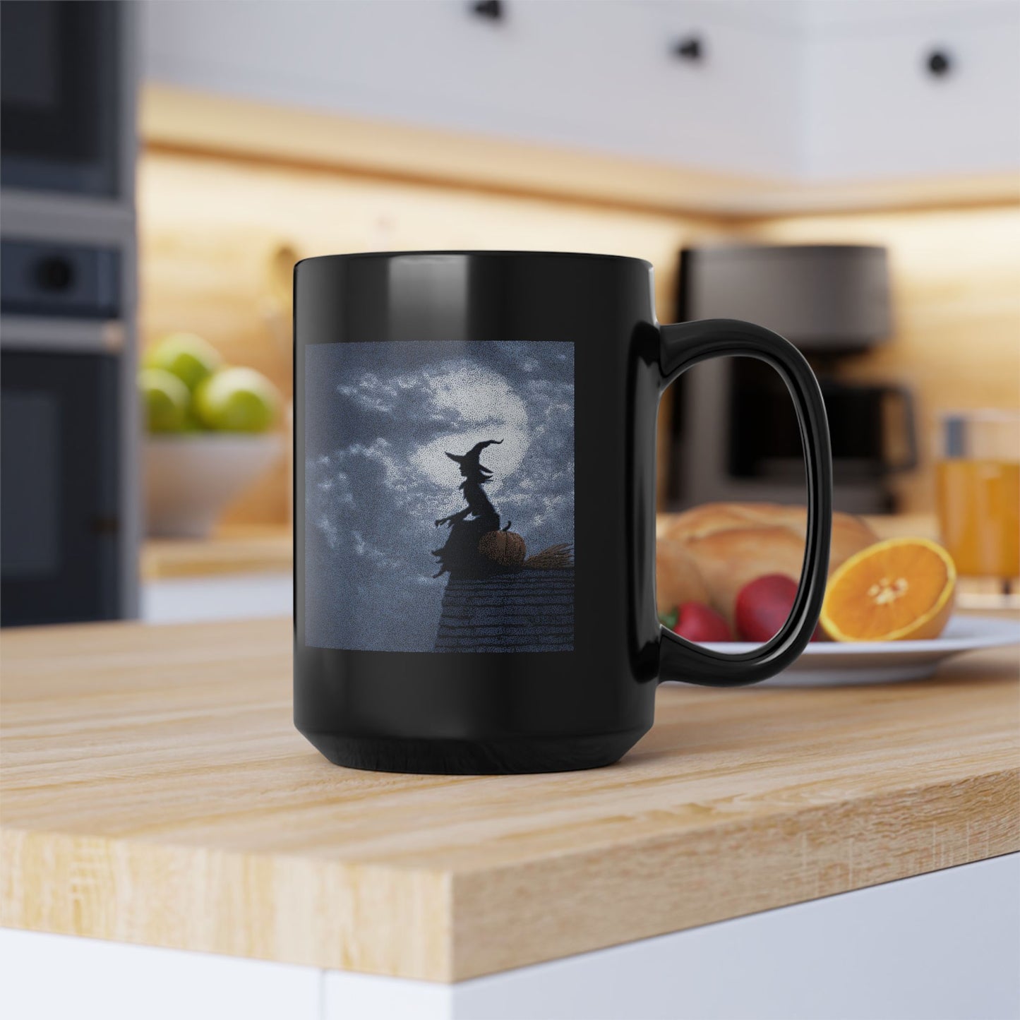 Halloween Witch Silhouette Mug — Spooky Moonlit Pumpkin Coffee Cup (11oz/15oz)