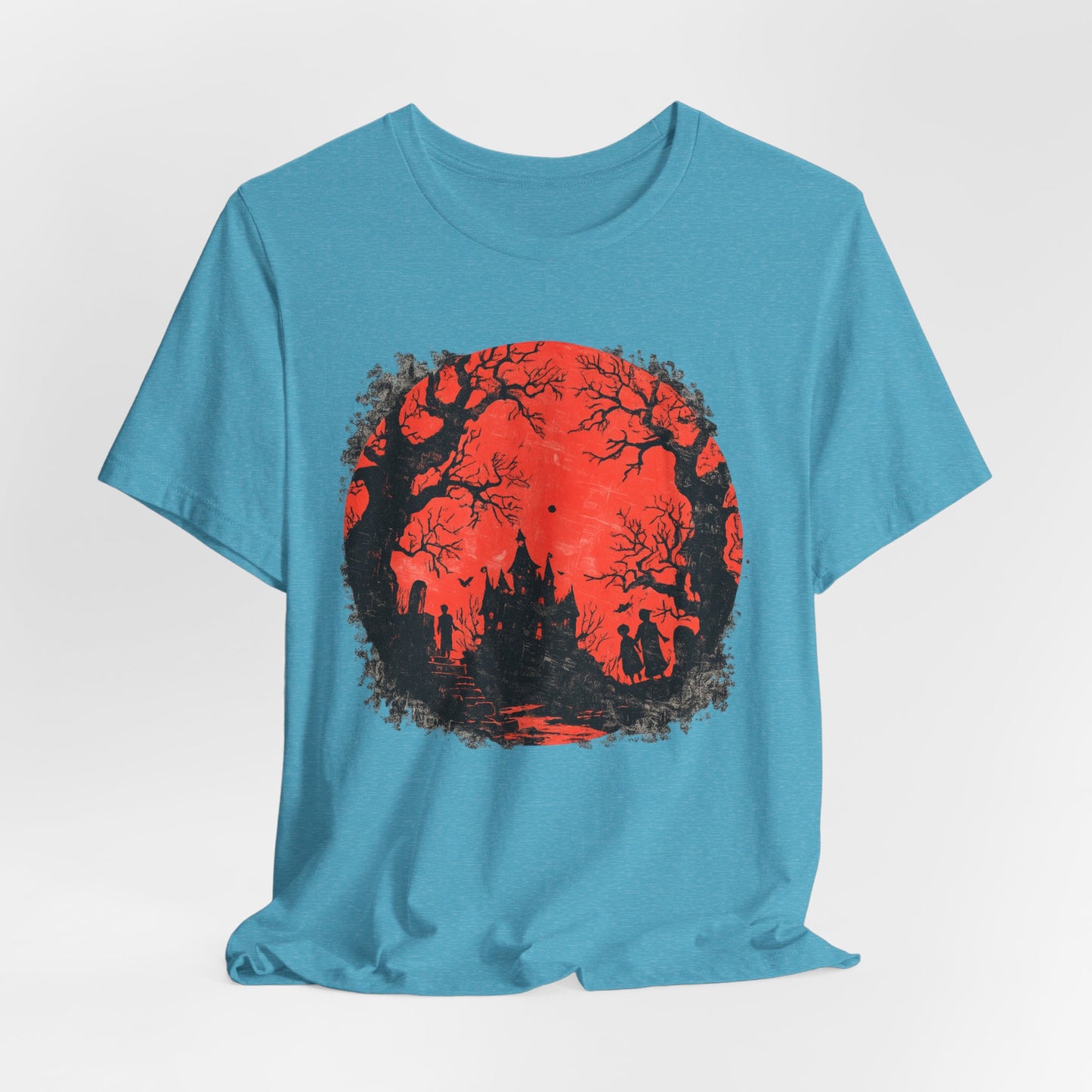 Horror Castle Tee — Red Moon Haunted Forest Graphic T-Shirt