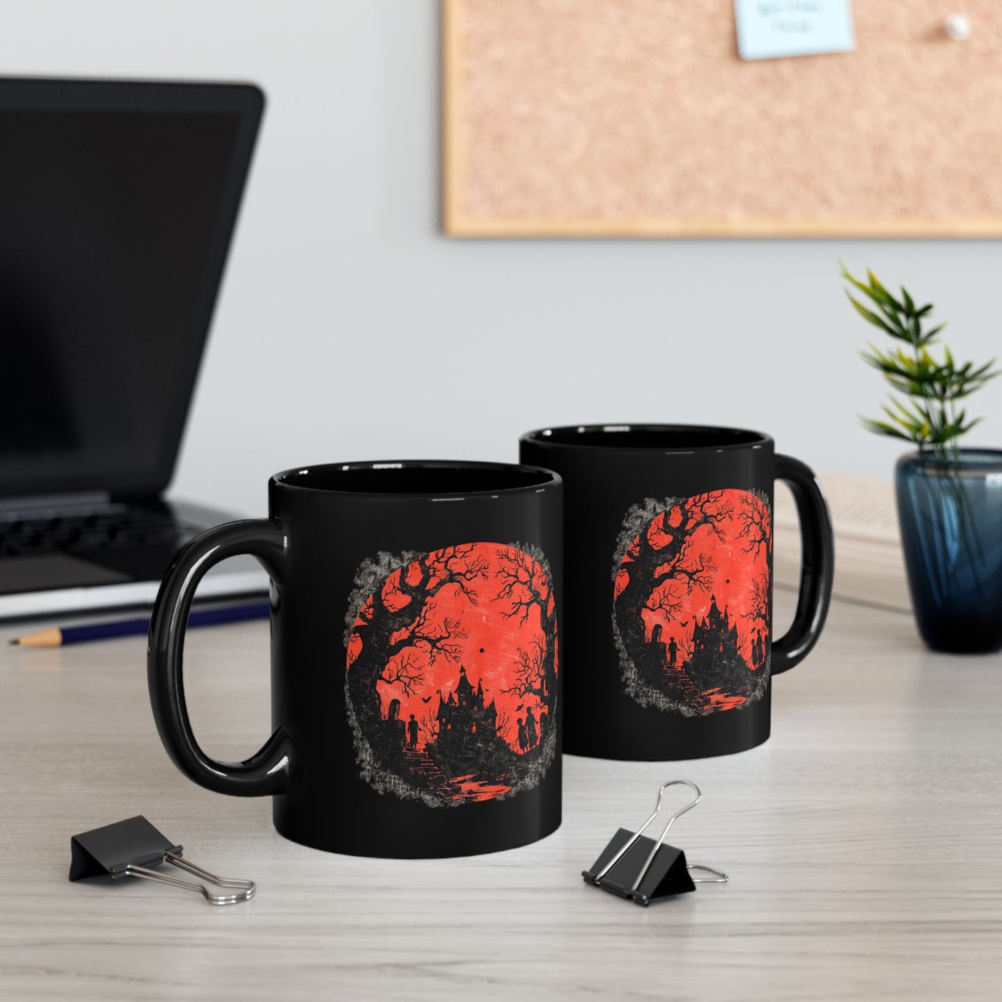 Halloween Castle Mug — Red Moon Haunted House Coffee Cup (11oz & 15oz)