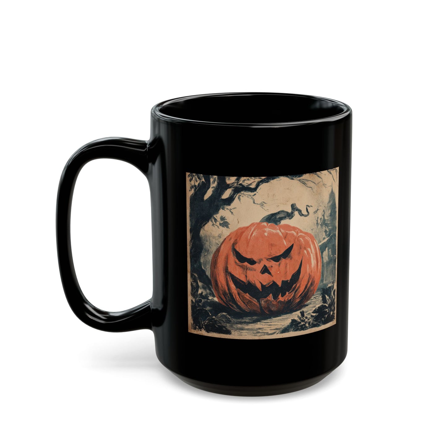 Halloween Pumpkin Jack-O'-Lantern Black Mug — Spooky Vintage Halloween Coffee Cup (11oz, 15oz)