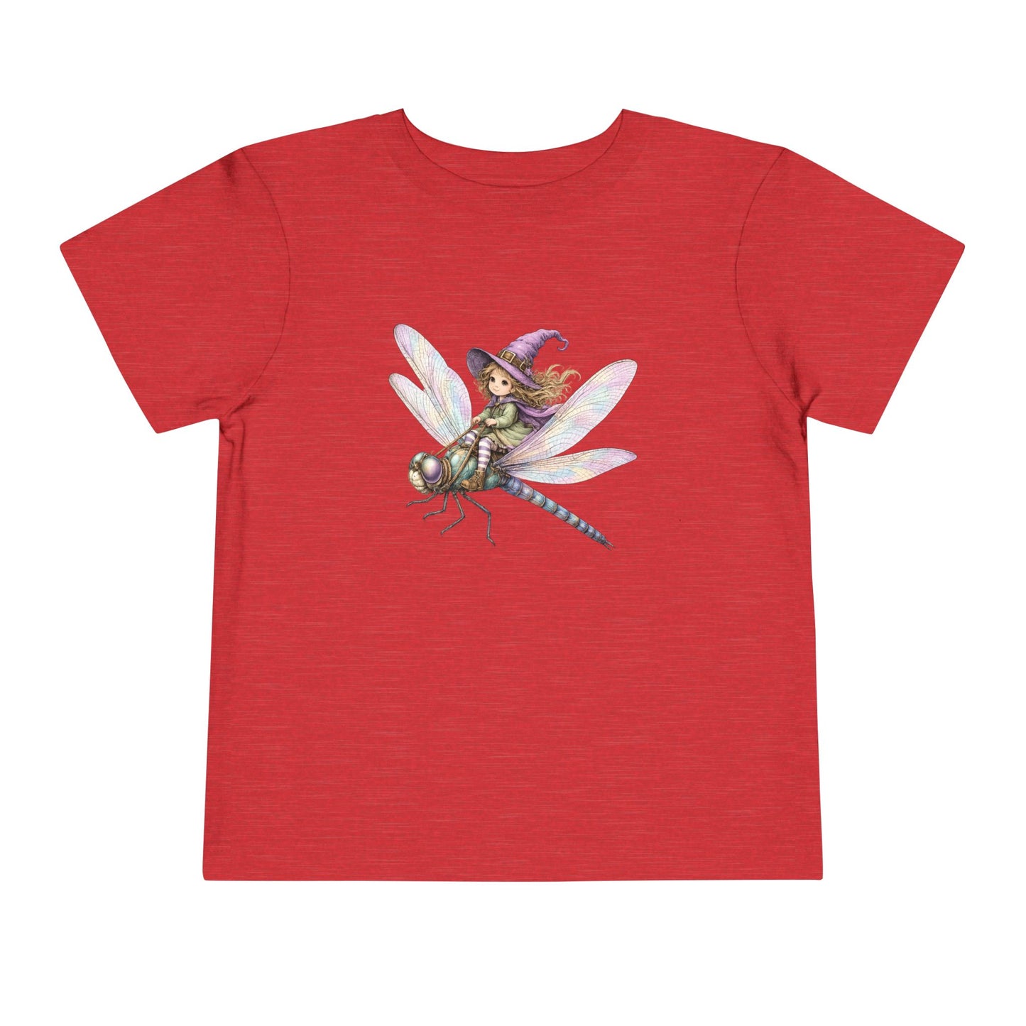 Fairy Witch Riding Dragonfly Toddler Tee | Magical Woodland Illustration