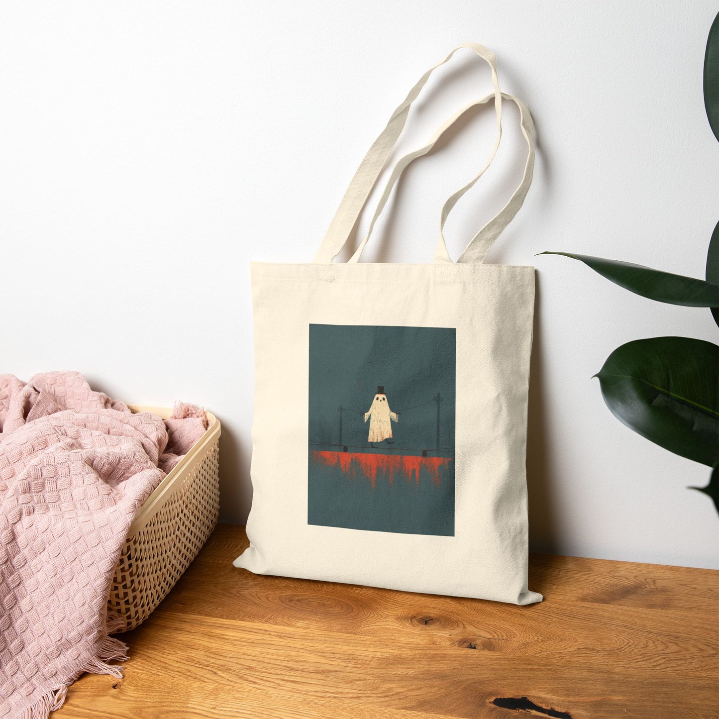 Ghost On A High Wire Cotton Tote Bag — Halloween Horror Art Tote
