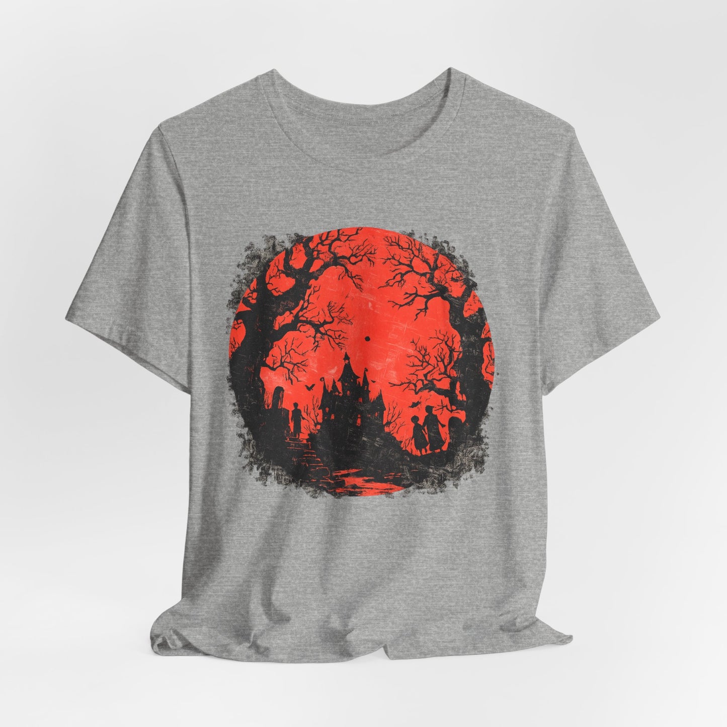Horror Castle Tee — Red Moon Haunted Forest Graphic T-Shirt