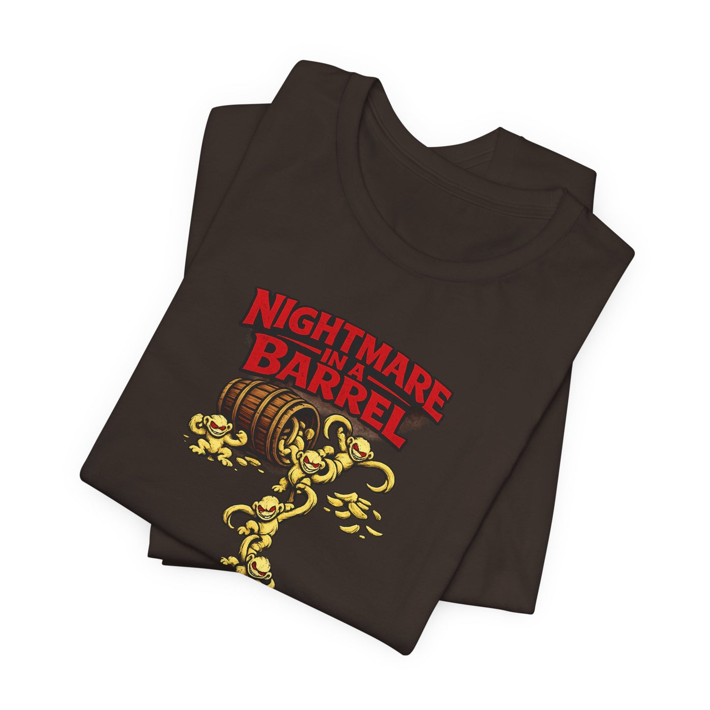 Nightmare in a Barrel T-Shirt — Vintage Horror Barrel Monkey Graphic Tee