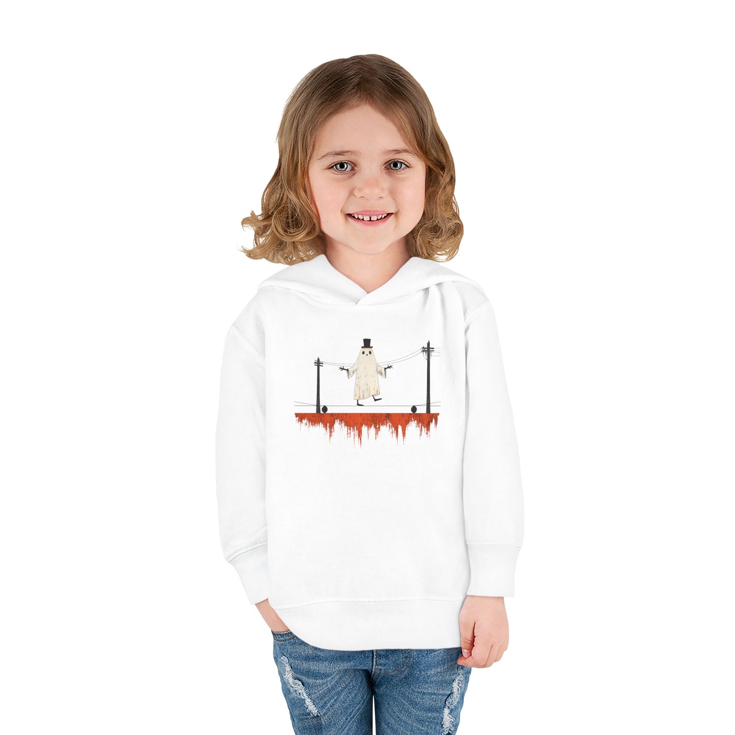 Toddler Hoodie — Cute Ghost on Haunted High Wire Halloween Pullover