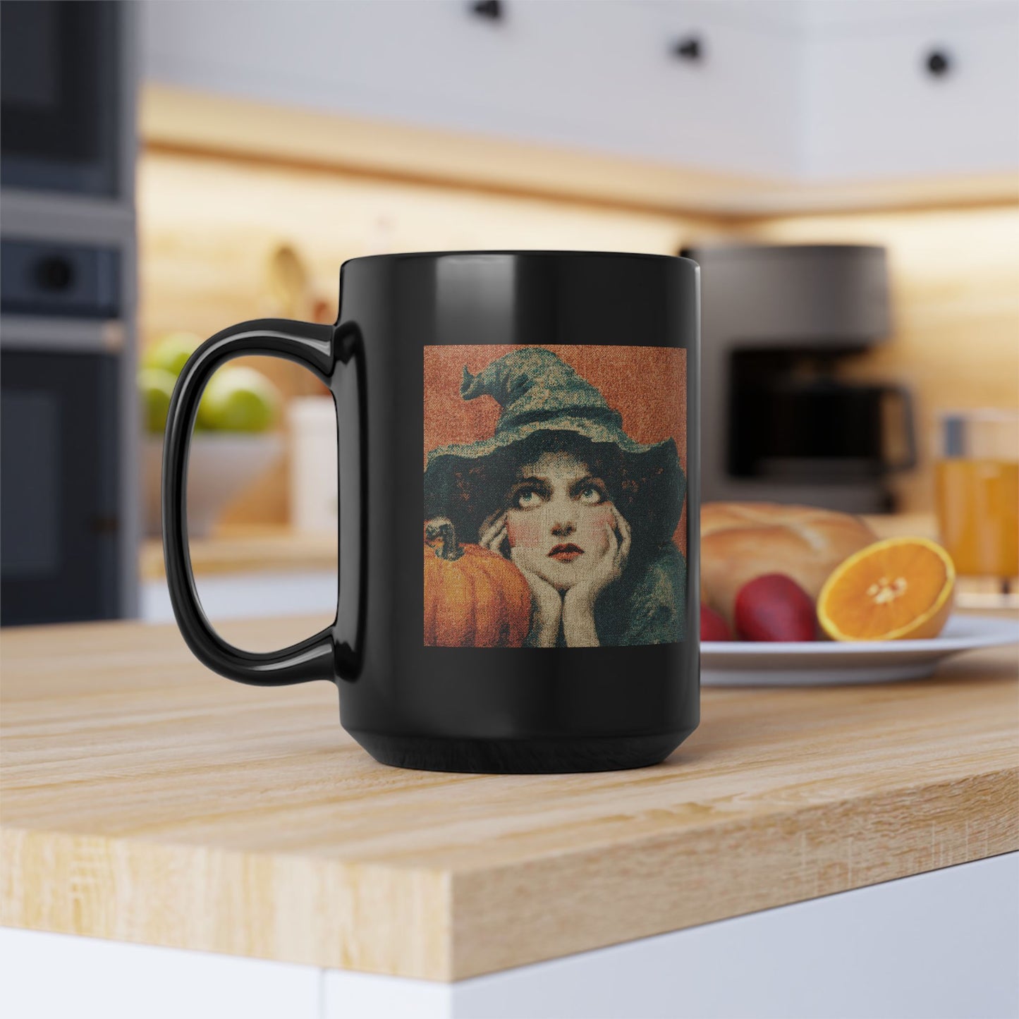 Vintage Witch Pumpkin Black Mug – Halloween Retro Coffee Cup (11oz & 15oz)