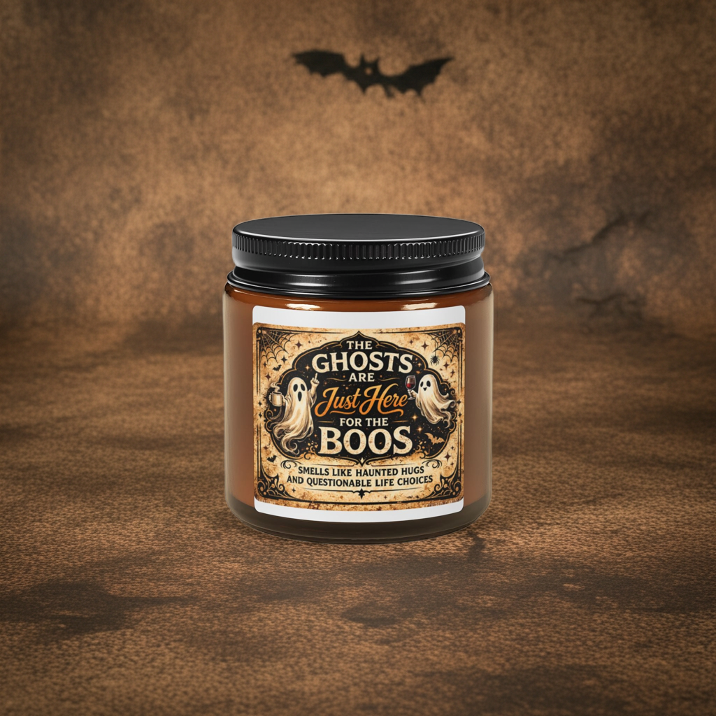 9 OZ Halloween Soy Candle — "The Ghosts Are Just Here for the Boos" Amber Jar
