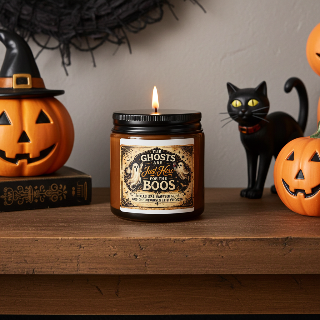 9 OZ Halloween Soy Candle — "The Ghosts Are Just Here for the Boos" Amber Jar