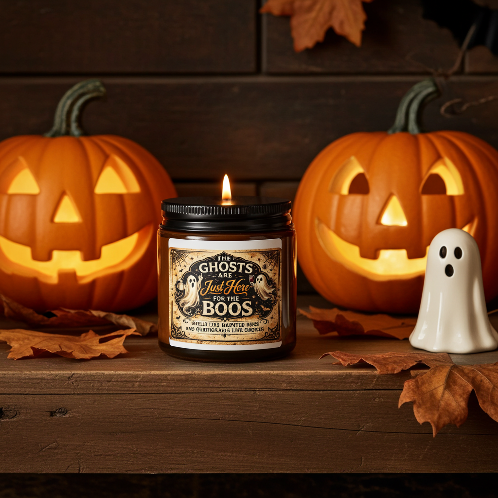 9 OZ Halloween Soy Candle — "The Ghosts Are Just Here for the Boos" Amber Jar