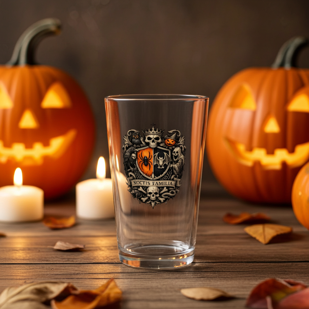16oz Pint Glass – Gothic Crest 'Noctis Familia' Beer Glass