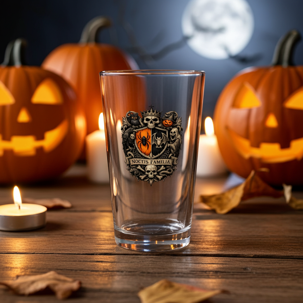 16oz Pint Glass – Gothic Crest 'Noctis Familia' Beer Glass