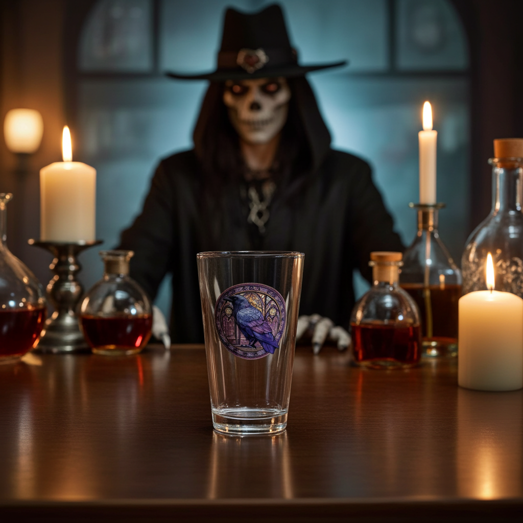 16oz Raven Beer Glass — Gothic Stained-Glass Cocktail Pint
