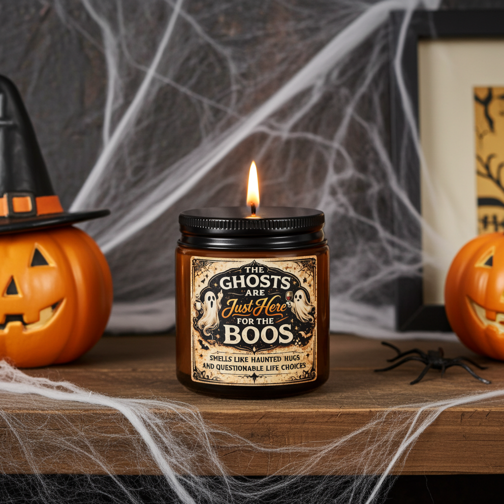 4 OZ Halloween Soy Candle - "The Ghosts Are Just Here for the Boos" Amber Jar
