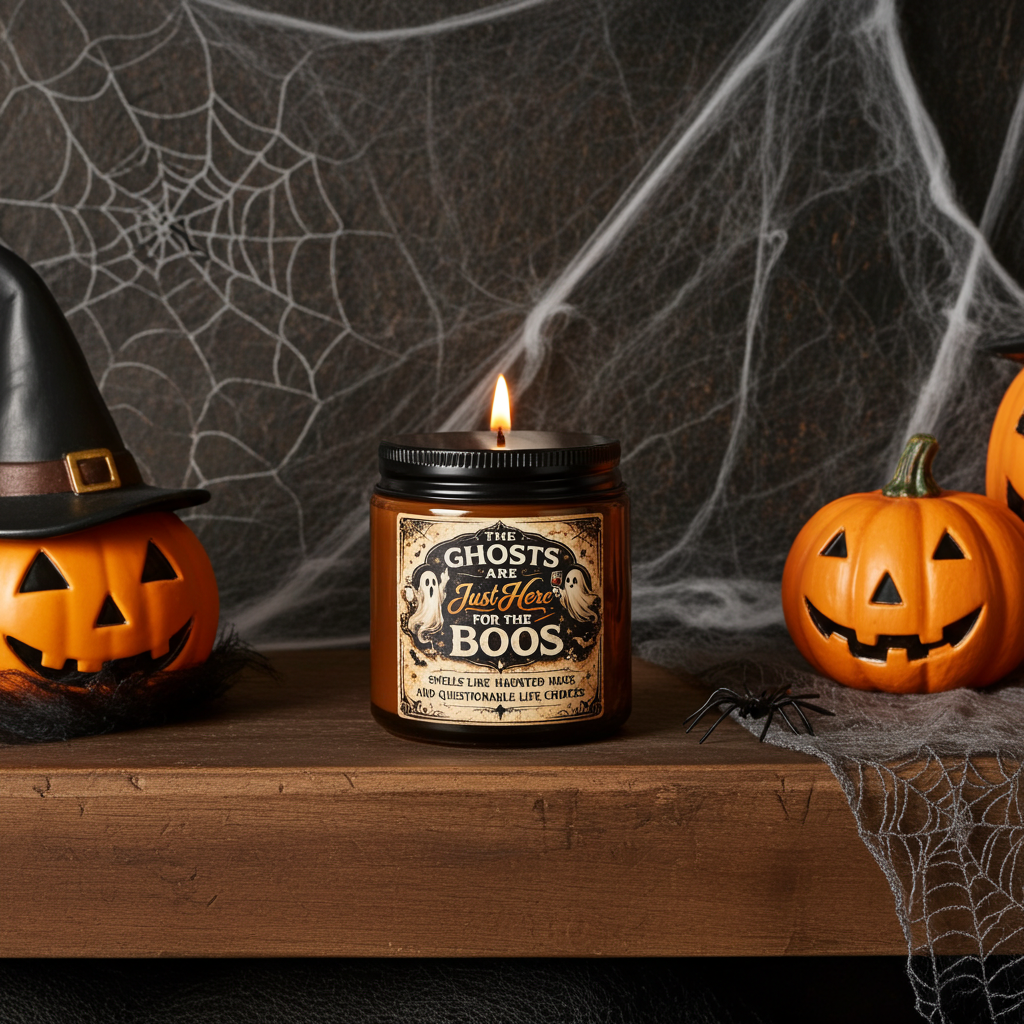 4 OZ Halloween Soy Candle - "The Ghosts Are Just Here for the Boos" Amber Jar