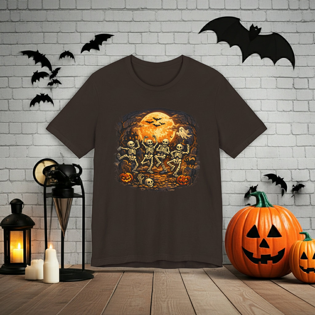 Halloween Skeleton Dance T-Shirt — Spooky Pumpkin Full Moon Tee