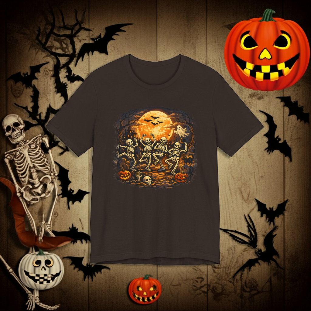 Halloween Skeleton Dance T-Shirt — Spooky Pumpkin Full Moon Tee