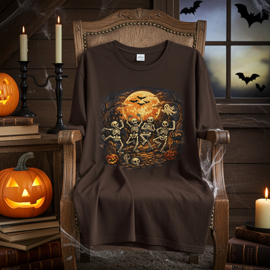 Halloween Skeleton Dance T-Shirt — Spooky Pumpkin Full Moon Tee