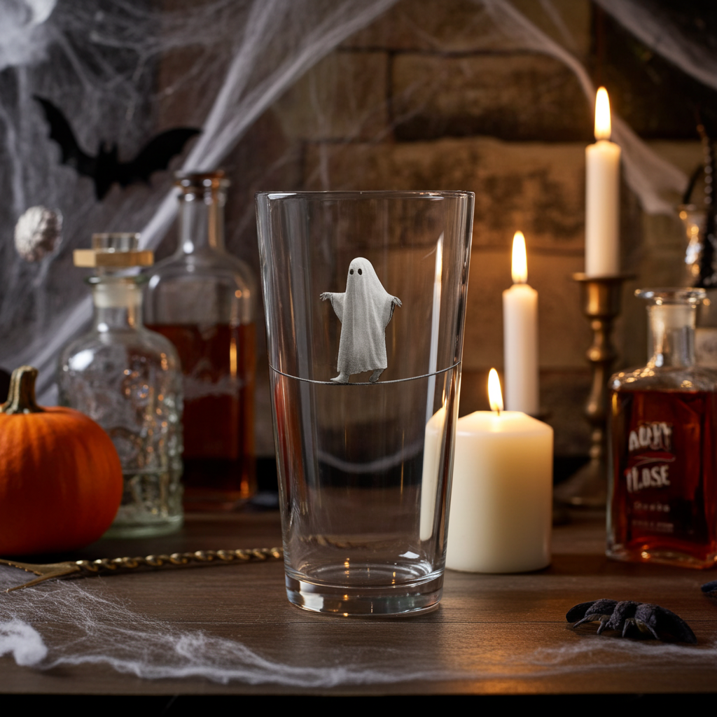 16oz Beer Glass — Playful Ghost On A Tightrope Beer Glass