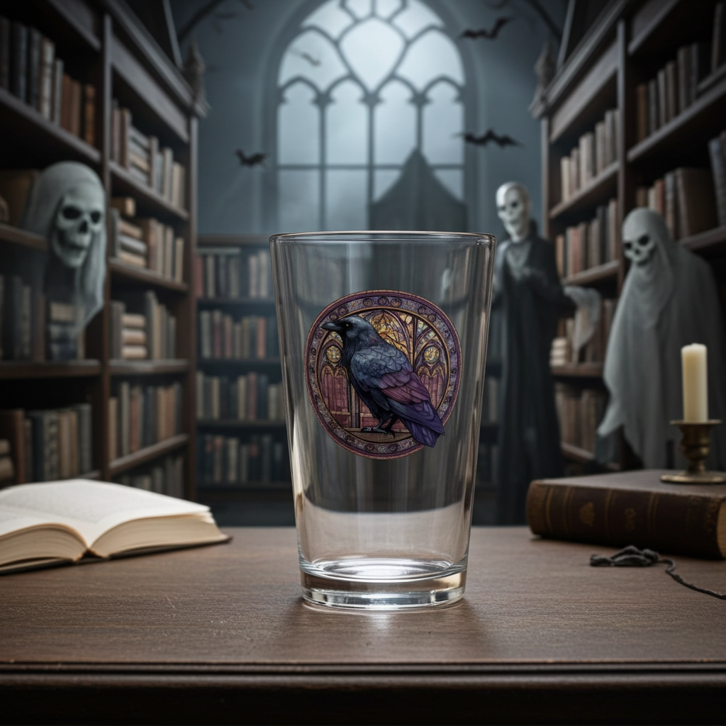 16oz Raven Beer Glass — Gothic Stained-Glass Cocktail Pint