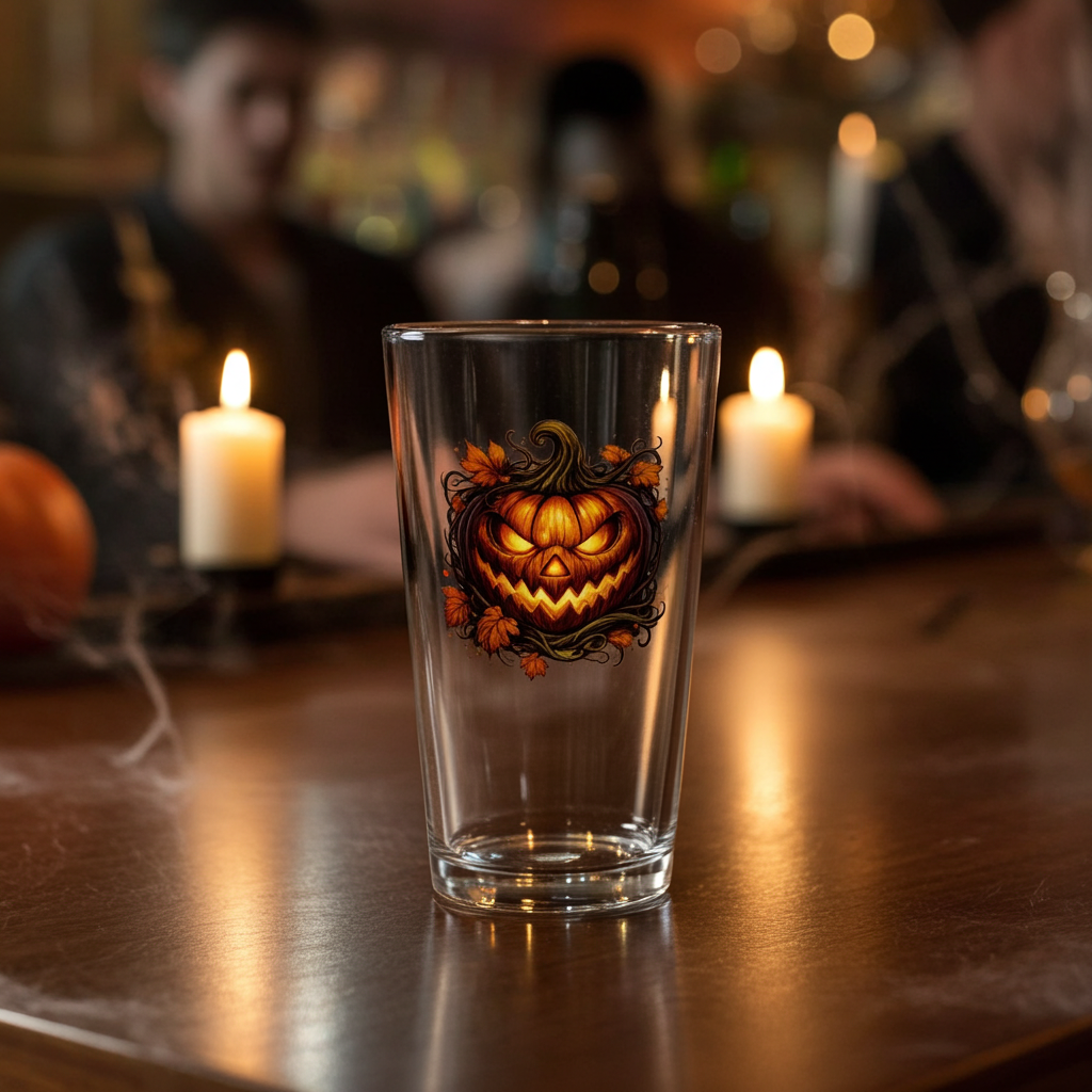 Halloween Haunted Jack-O-Lantern Beer Glass — 16oz Jack-o'-Lantern Beer Pint