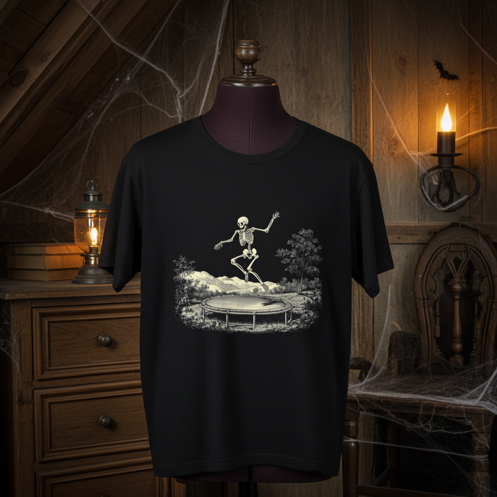 Vintage Skeleton On A Trampoline Tee