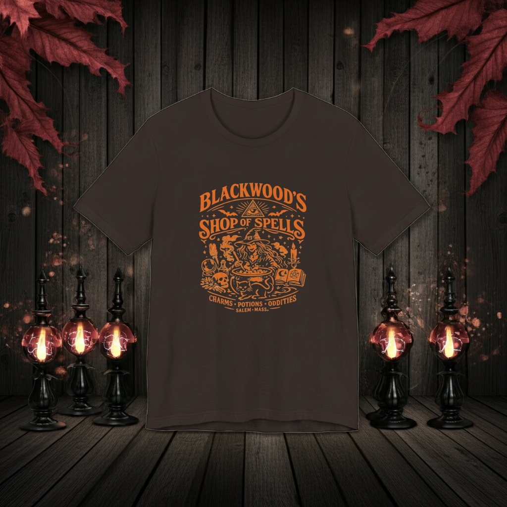 Witchy Graphic Tee — “Blackwood’s Shop of Spells” Vintage Potion T-Shirt