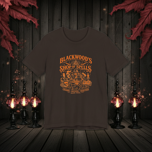 Witchy Graphic Tee — “Blackwood’s Shop of Spells” Vintage Potion T-Shirt