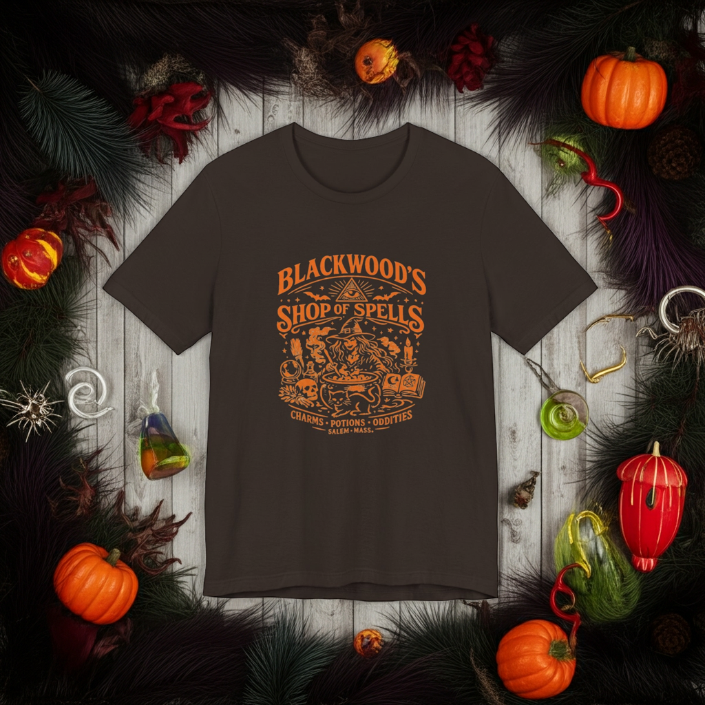Witchy Graphic Tee — “Blackwood’s Shop of Spells” Vintage Potion T-Shirt